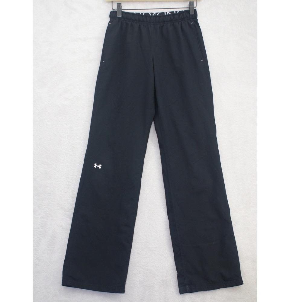Under Armour Womens XS Black Semi Fitted Woven Pants Mesh Lined Straight Leg